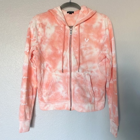 True Religion Peach Tie Dye Cotton Zip Up Sweatshirt S - Picture 13 of 13